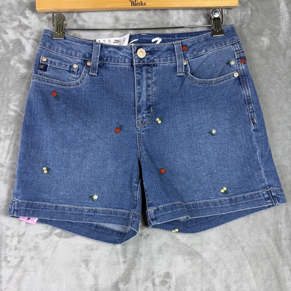 NWT‎ Seven7 Jeans Embroidered Denim Shorts Size 6 Floral Blue Summer Boho Seven